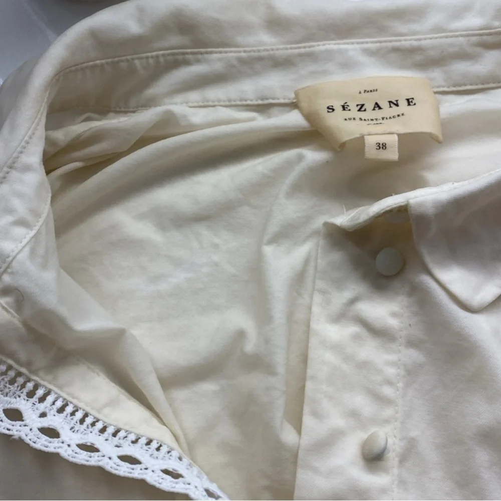 Sezane Cream Button Down Shirt with Lace Detail - Picture 4 of 6